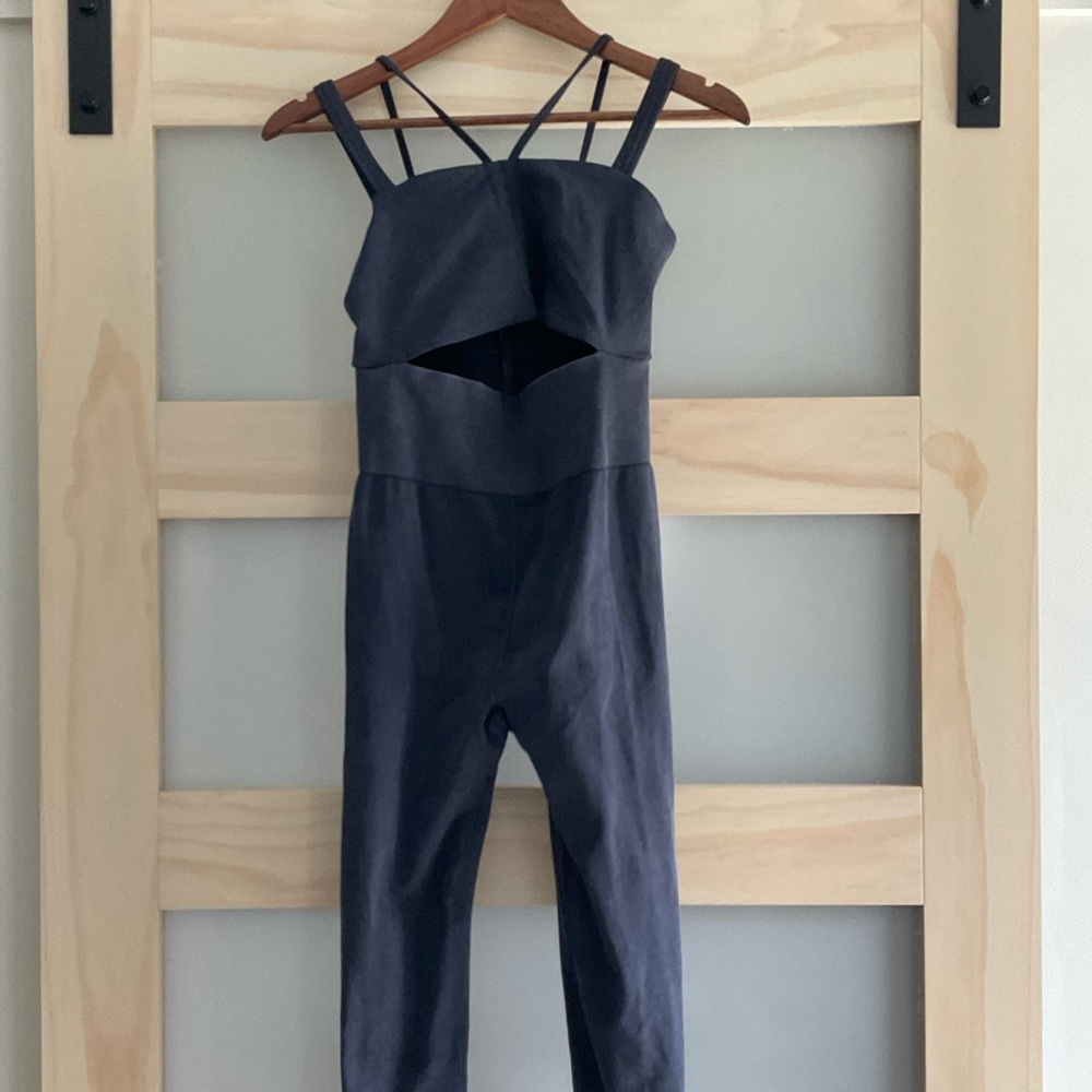 Free People Movement Cutout Onesie Jumpsuit Navy Blue M/L Strappy Back - Picture 2 of 4
